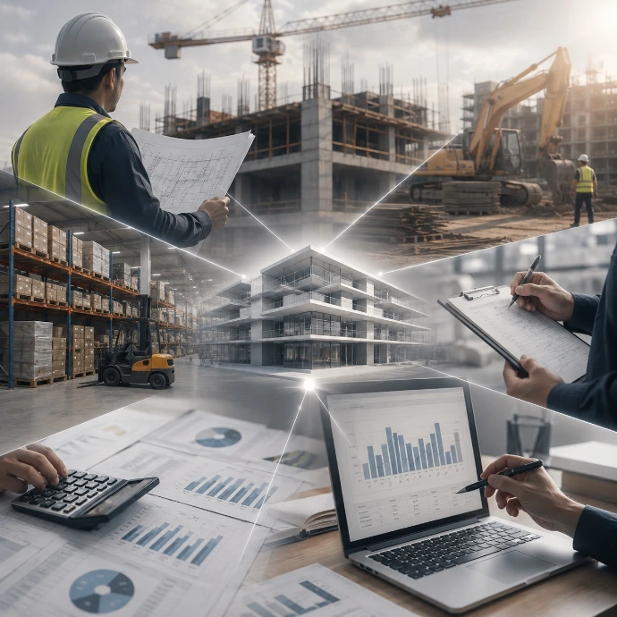    Constructoras     Presupuesto + obra + compras + almacenes + costos + finanzas.